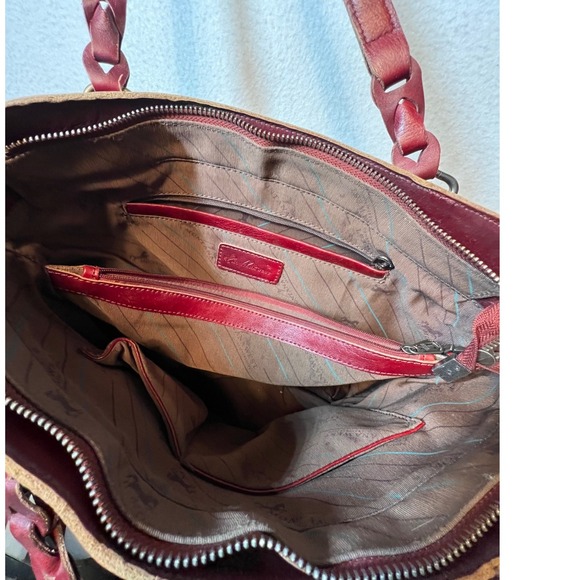 Montana‎ West Leather Tote Bag Burgundy Braided Fringe Zipper Top - Picture 15 of 16